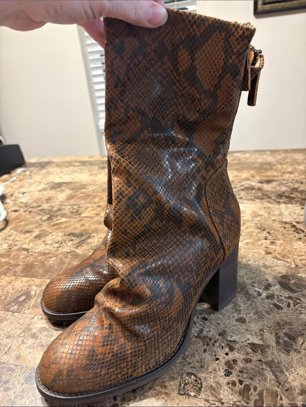 Free People Brown Snake-Print Heeled Boots
